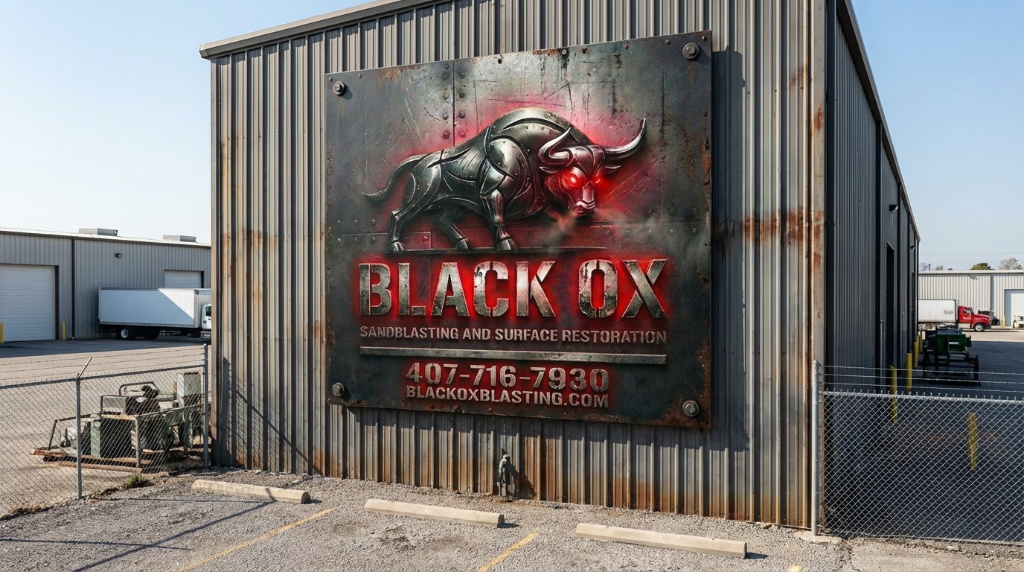 Black Ox Sandblasting and Surface Restoration — building sign at our Central Florida facility